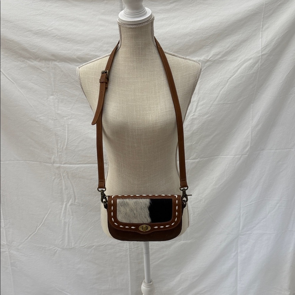 Cow Print Brown and Black Leather Crossbody Bag
